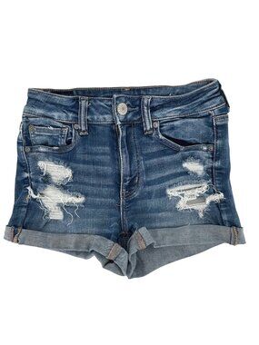 American Eagle Womens Distressed Denim Shorts Size 4 Next Level Stretch Blue